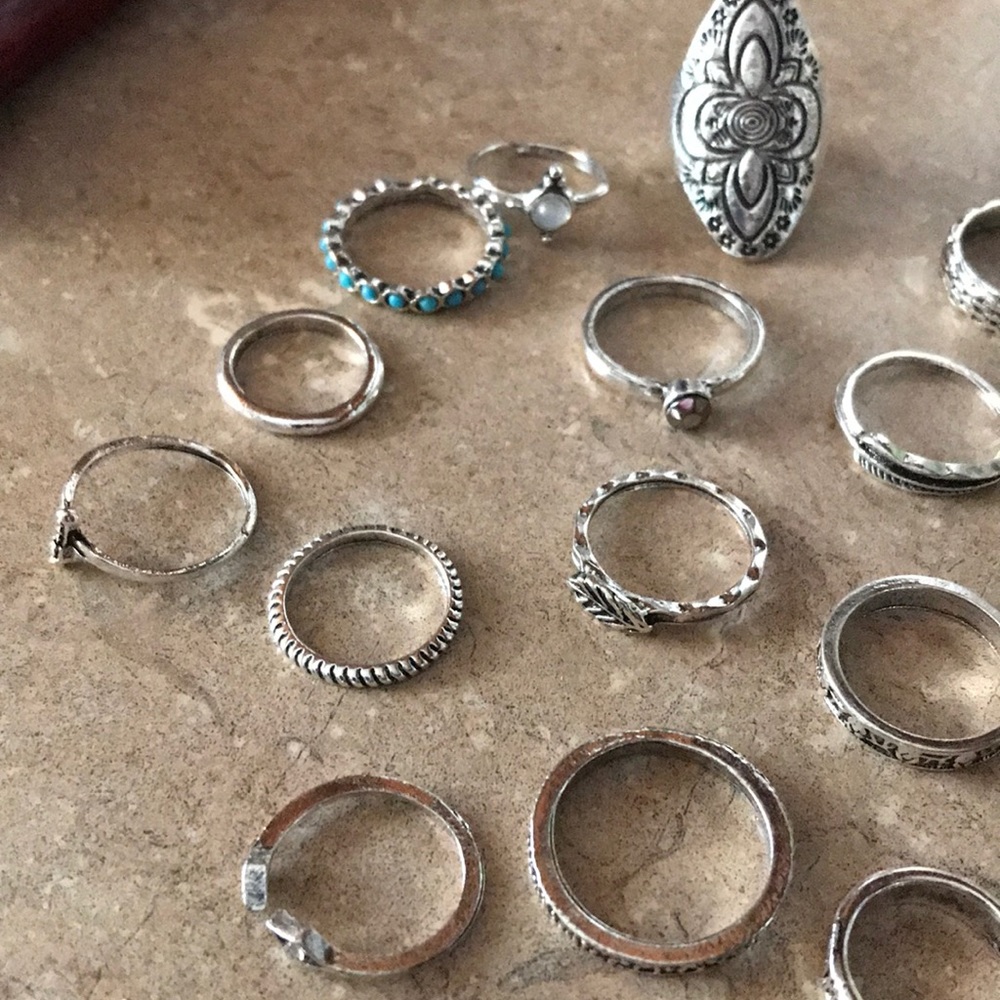 18pc boho vintage silver ring set - Picture 5 of 9